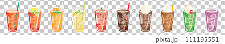 Line illustration of iced coffee and juice soft drinks 111195551