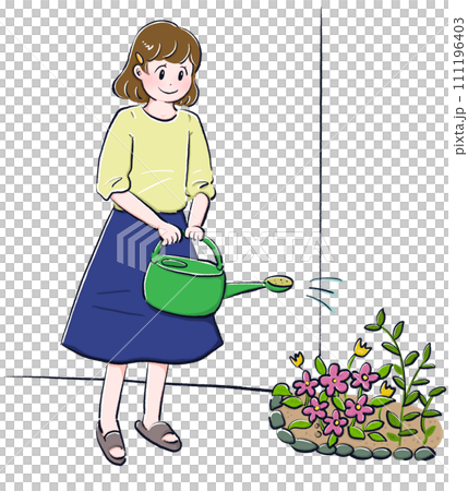 花壇の水やりをする女性 花壇の水やりをする女性 111196403