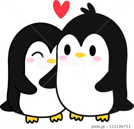 Penguin Couple in Love, Hand Drawn, and Cartoon  Illustration 111196731