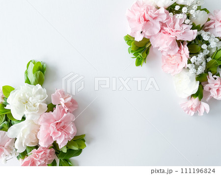 Border frame made of pink and white carnations Border frame made of pink and white carnations 111196824