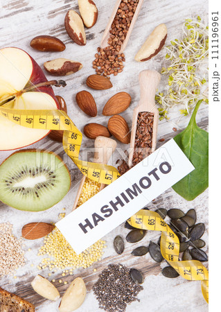 Nutritious healthy ingredients and inscription hashimoto. Problems with thyroid concept 111196961