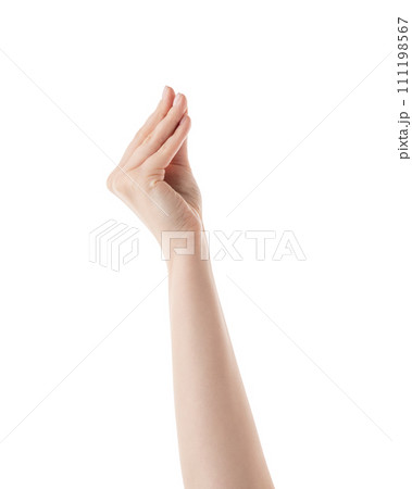 Young woman hand showing italian gesture isolated on white background 111198567