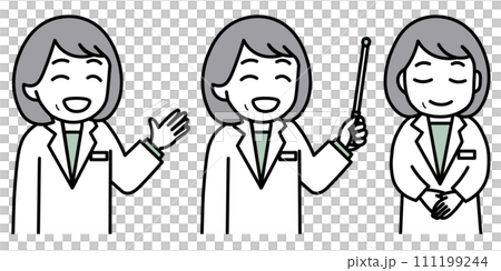 説明する白衣の女性のポーズセット 説明する白衣の女性のポーズセット 111199244