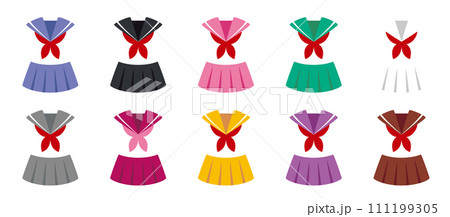 シンプルでカラフルなセーラー服のアイコンセットA（夏服半袖）／uniform 111199305