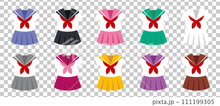 シンプルでカラフルなセーラー服のアイコンセットA（夏服半袖）／uniform 111199305