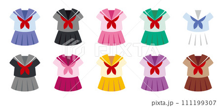 シンプルでカラフルなセーラー服のアイコンセットB（夏服半袖）／uniform 111199307