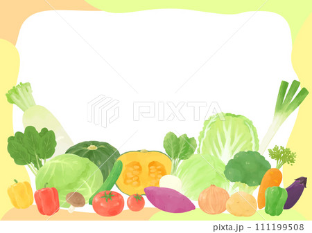 いろいろな野菜のカラフルなフレーム　手描き風 111199508