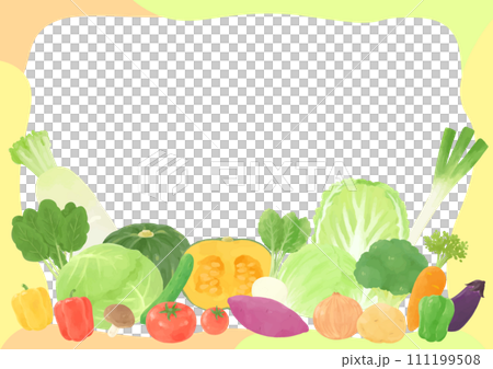 Colorful frame of various vegetables, hand-drawn style 111199508