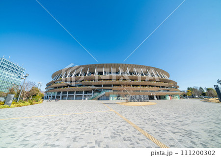 「東京都」快晴の青空と国立競技場 冬 「東京都」快晴の青空と国立競技場 冬 111200302