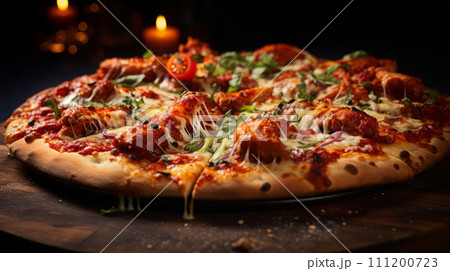 Close up view of delicious pizza. Fast food concept. Close up view of delicious pizza. Fast food concept. 111200723