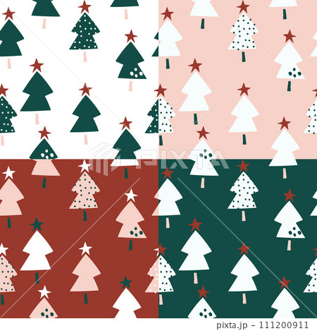 Set of four seamless winter pattern with Christmas tree.  111200911