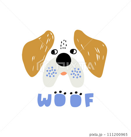 Cute cartoon dog face. Perfect for t-shirt, apparel, cards, nursery decoration. Vector Illustration Cute cartoon dog face. Perfect for t-shirt, apparel, cards, nursery decoration. Vector Illustration 111200965