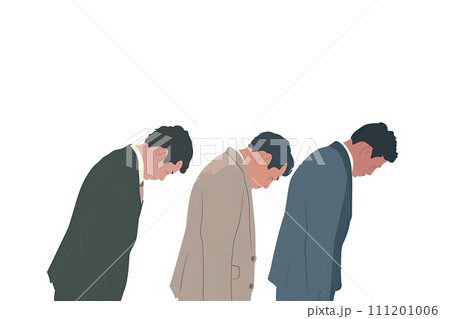 謝罪会見で頭を深々と下げている人 111201006