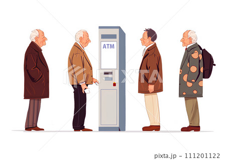 ATMを操作するシニアの人たち 111201122