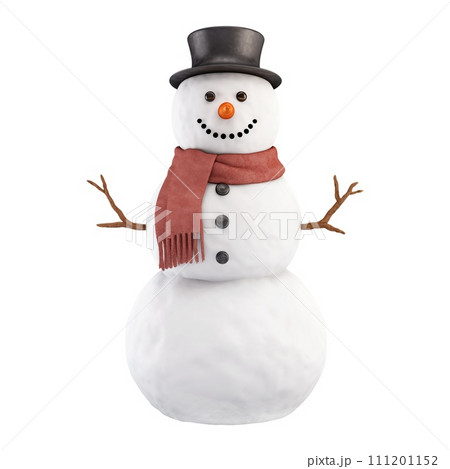 AI-generated content. Illustration of a snowman with black hat cut out on a transparent background. Winter fun. Snowman with a black hat and brown scarf on a white background. Design element to be AI-generated content. Illustration of a snowman with black hat cut out on a transparent background. Winter fun. Snowman with a black hat and brown scarf on a white background. Design element to be 111201152