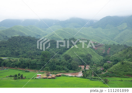 Aerial view of Ban Sapan village, beautiful village in Nan province, northern of Thailand 111201899