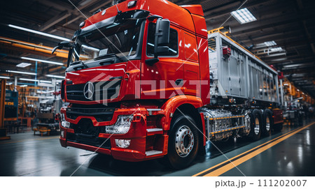 Truck factory. Truck assembly.  Generative AI 111202007