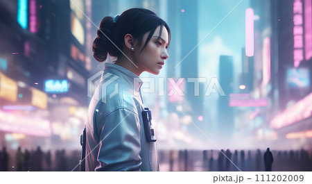 AI-generated content. women female person city lifestyles, lady street portrait fashion young adult, outdoors beauty walk looking urban, travel horizontal outside night, dark face model light asian 111202009