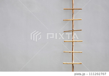 Bamboo sticks on cement wall. 111202707