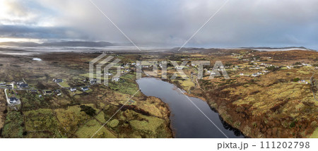 Aerial view of a foggy Portnoo, County Donegal - Ireland Aerial view of a foggy Portnoo, County Donegal - Ireland 111202798