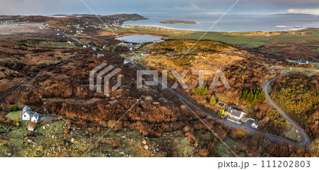 Aerial view of Clooney and Narin by Portnoo in County Donegal, Ireland. 111202803