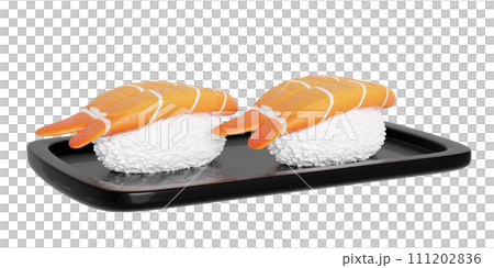 Shrimp Sushi on food tray, japanese food isolated concept, 3d render illustration 111202836