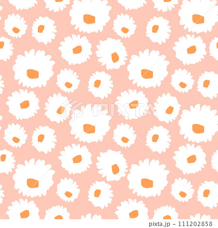 Seamless daisy pattern with hand drawn flowers. Botanical floral texture in minimalistic style. Vector illustration 111202858