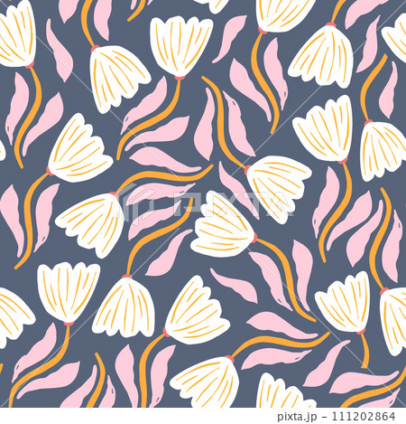 Seamless delicate pattern with hand drawn flowers. Botanical floral texture. Vector illustration 111202864