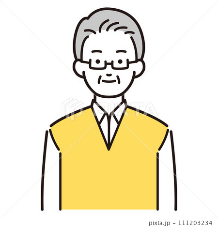 正面を向いたおじいさんイラスト 111203234