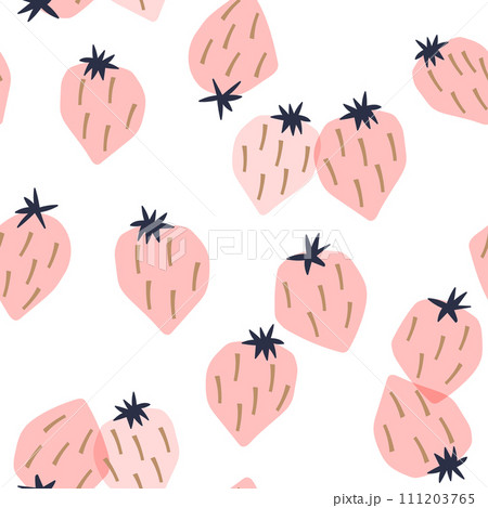 Seamless summer pattern with minimalistic pink strawberry. Modern fruit background. Vector illustration 111203765