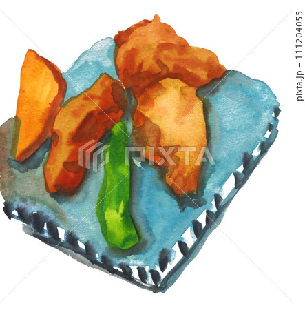 水彩で描いたフグの唐揚げ24203pix7 水彩で描いたフグの唐揚げ24203pix7 111204055