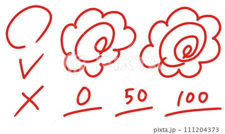 花丸やバツなど採点の手書きアイコンセット(赤) 花丸やバツなど採点の手書きアイコンセット(赤) 111204373