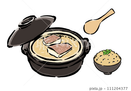鯛めしと鯛の切り身とご飯のイラスト 111204377