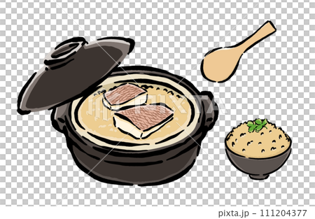 鯛めしと鯛の切り身とご飯のイラスト 111204377