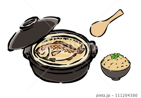 鯛めしをお茶碗に盛り付けるイラスト 鯛めしをお茶碗に盛り付けるイラスト 111204380