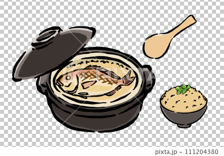 將鯛魚飯盛入碗中的插圖 將鯛魚飯盛入碗中的插圖 111204380