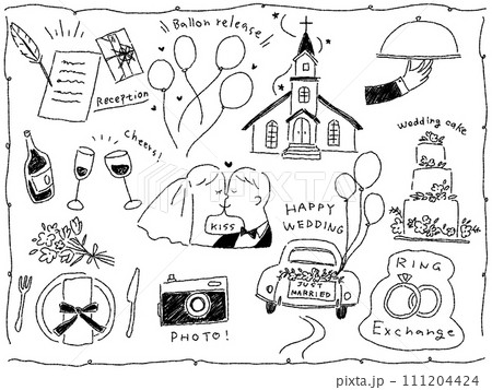 タイムスケジュール用イラスト、チャペル、ウエディングアイテム、線画 111204424