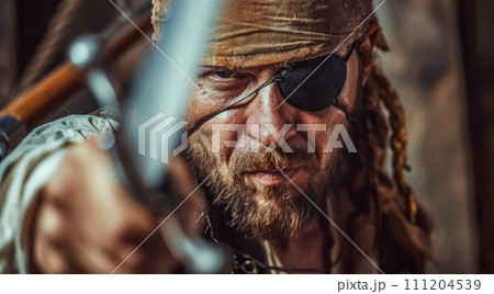 Pirate with a sword and a sabre ready to fight Pirate with a sword and a sabre ready to fight 111204539