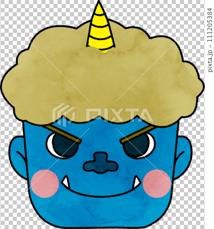 Setsubun illustration_Blue demon face (watercolor style) 111205384