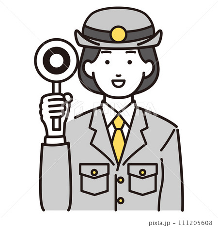 マルの札をあげる警察官イラスト 111205608