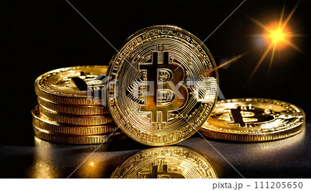 黒背景に積み重なったビットコイン 黒背景に積み重なったビットコイン 111205650