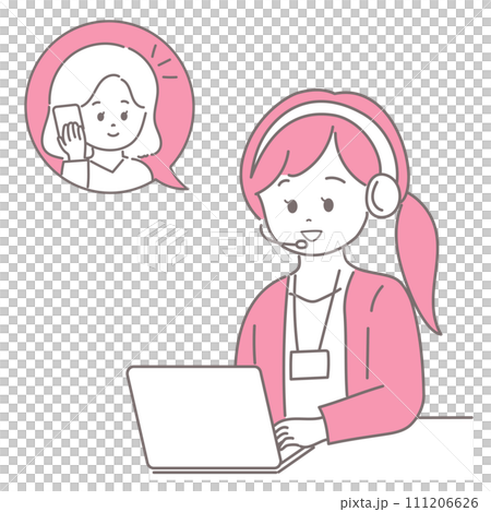 Illustration of a woman talking on a smartphone with a woman operator 111206626