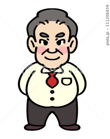 後ろで腕を組む中年おじさんのイラスト素材 111206839