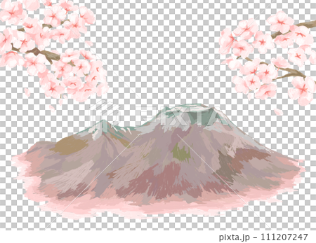 淺間山和春天的櫻花插畫 111207247