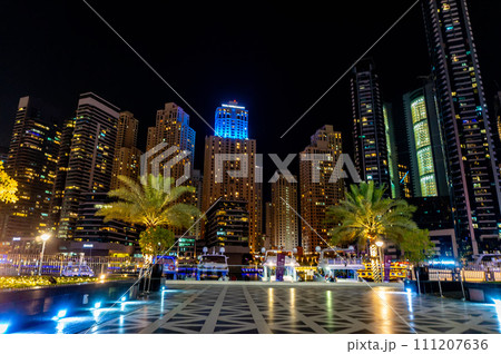 The promenade in the Dubai Marina in the late evening. UAE The promenade in the Dubai Marina in the late evening. UAE 111207636