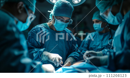 手術室で手術する医師 111208123