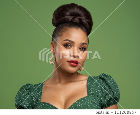 Portrait of a young beautiful woman in a green dress. Portrait of a young beautiful woman in a green dress. 111208857