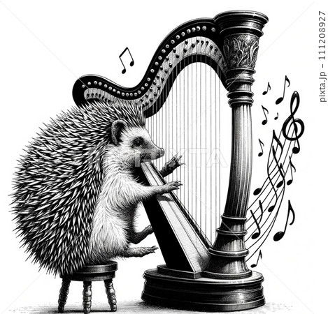 ハープを演奏しているハリネズミ ハープを演奏しているハリネズミ 111208927