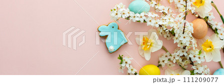 Spring flowers and Easter eggs and bunnies Spring flowers and Easter eggs and bunnies 111209077