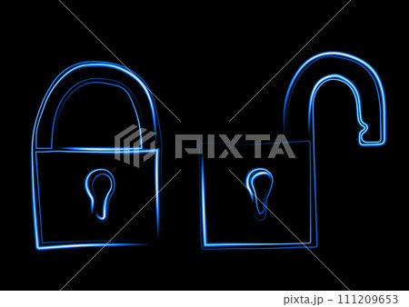 Vector illustration of closed and open locks. 111209653